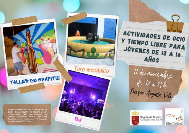 El Ayuntamiento de Puerto Lumbreras organiza el próximo viernes varias actividades de ocio y tiempo libre para jóvenes a partir de 12 años