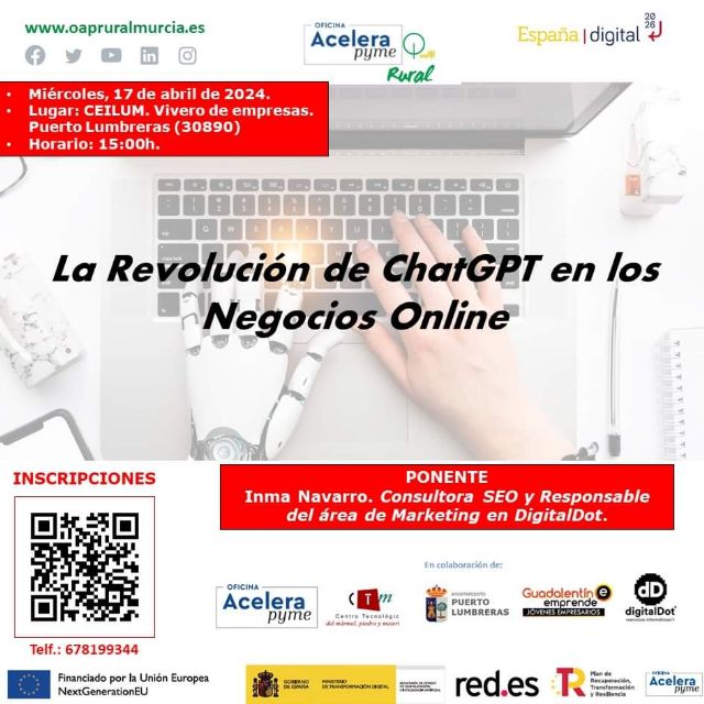 El Ayuntamiento de Puerto Lumbreras organiza un curso de Chat GPT para empresarios con motivo del Día Mundial del Emprendimiento