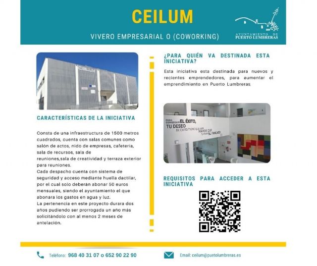 Abierto el plazo para solicitar los módulos de trabajo disponibles en el Vivero de Empresas Culturales y Creativas 'Ceilum' de Puerto Lumbreras