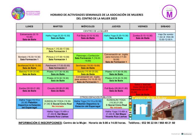 Una veintena de actividades componen la programación del Centro de la Mujer para este año