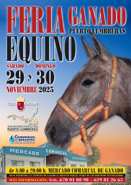 La nueva edición de la Feria del Ganado Equino de Puerto Lumbreras se celebrará el 29 y 30 de noviembre en el Mercado Comarcal de Ganado