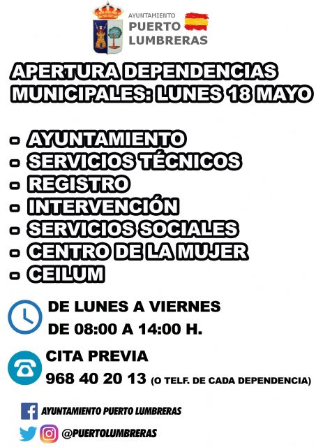 Las dependencias municipales abrirán el próximo lunes en horario de 08:00 a 14:00 horas y fomentando la cita previa  en lo posible