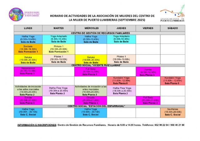 El Ayuntamiento de Puerto Lumbreras abre el plazo de inscripción para los cursos organizados por la Asociación de Mujeres del municipio