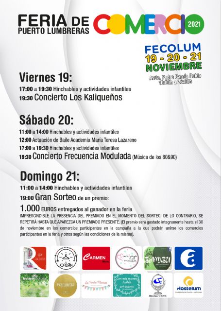 Una decena de comercios participan en la Feria del Comercio de Puerto Lumbreras que tendrá lugar el próximo fin de semana del 19 al 21 de noviembre