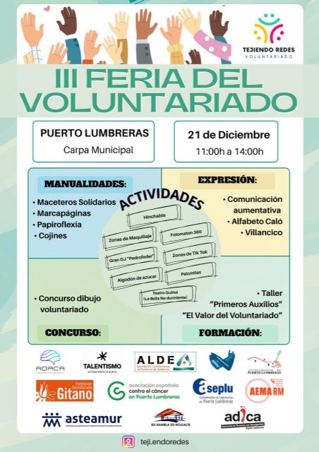 El Ayuntamiento de Puerto Lumbreras celebrará la tercera edición de la Feria del Voluntariado el domingo, 21 de diciembre