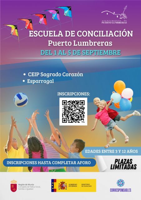 El Ayuntamiento de Puerto Lumbreras abre el plazo de inscripción para las Escuelas de Conciliación del 1 al 5 de septiembre
