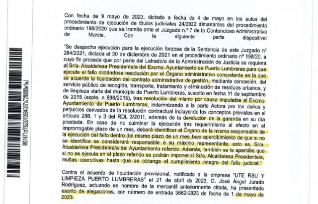 La sentencia 284/2021 de 30 de diciembre de 2021 requiere a la alcaldesa la liquidación del contrato con la empresa de recogida de basuras y limpieza viaria