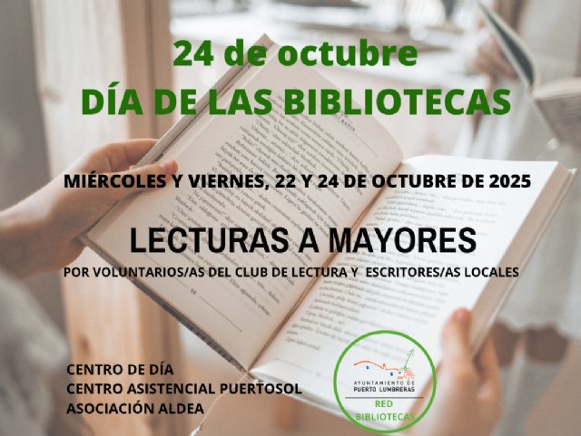 Puerto Lumbreras celebrará el Día Internacional de las Bibliotecas con lecturas a mayores por voluntarios y escritores locales