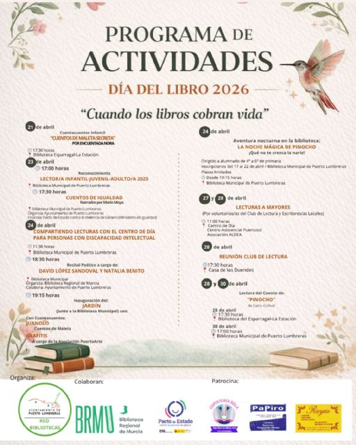 Puerto Lumbreras inaugurará el Jardín de las Letras el 24 de abril dentro del programa de actos con motivo del Día Internacional del Libro