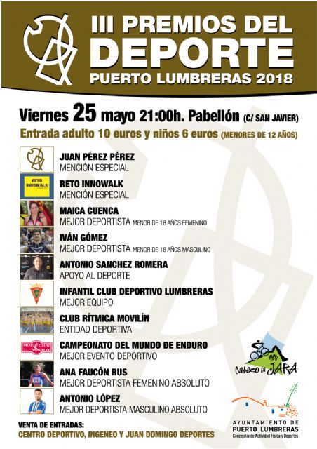 Puerto Lumbreras celebrará los 'Premios del Deporte' el 25 de mayo