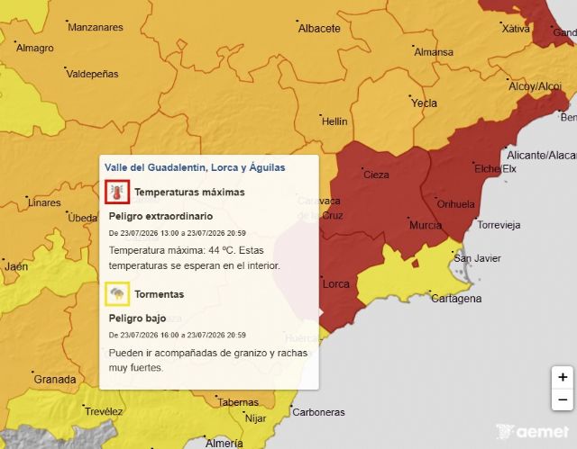 Puerto Lumbreras activa el Plan de Emergencia en fase de Preemergencia ante la alerta roja por temperaturas de hasta 44°C