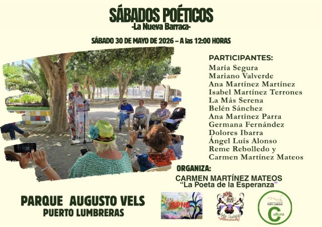 El Parque Augusto Vels acogerá una nueva edición de 'Sábados Poéticos' este sábado, 30 de mayo