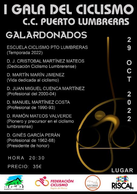 El Club Ciclista Puerto Lumbreras organiza su Primera Gala del Ciclismo este sábado