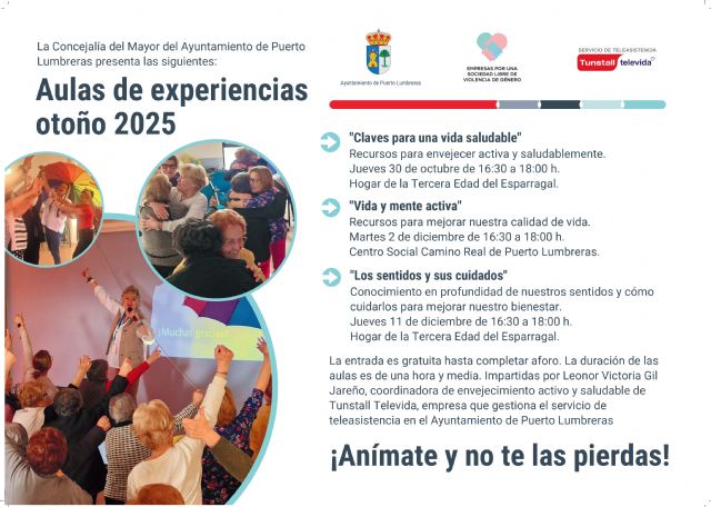 De octubre a diciembre tendrá lugar una nueva edición del programa 'Aulas de la Experiencia' en Puerto Lumbreras