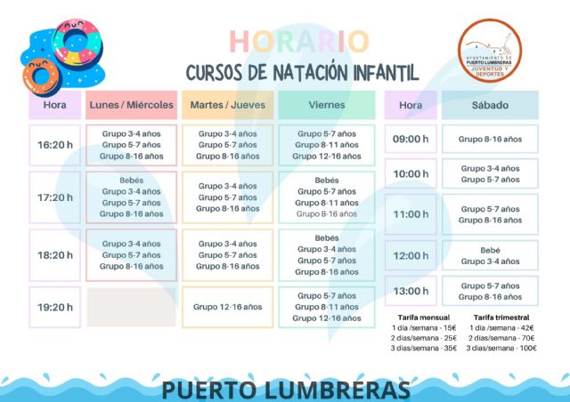 El Ayuntamiento de Puerto Lumbreras abrirá el 1 de septiembre el plazo de inscripción para los cursos de natación en las piscinas de invierno