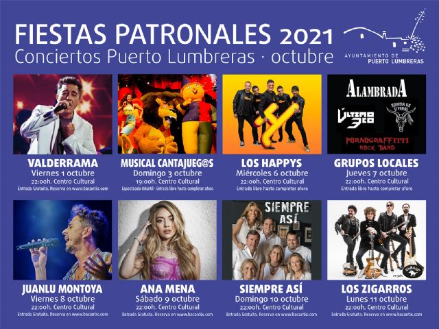 El aforo de los conciertos gratuitos de las Fiestas Patronales de Puerto Lumbreras se amplía en 400 personas más