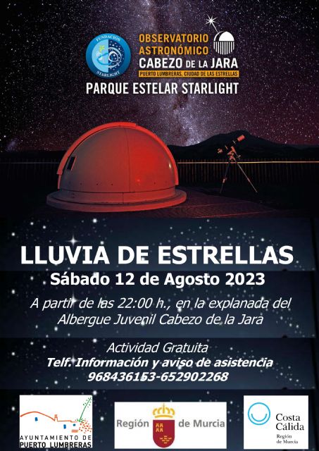 Lumbrerenses y visitantes volverán a disfrutar de la 'Lluvia de Estrellas' en el Cabezo de la Jara el próximo 12 de agosto