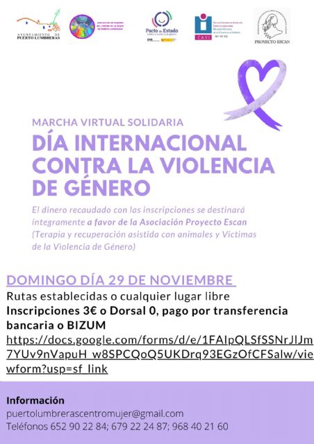 El Ayuntamiento organiza una marcha virtual solidaria el 29 de noviembre por el Día Internacional contra la Violencia de Género
