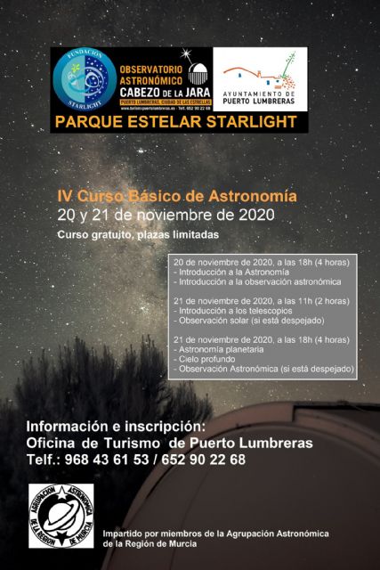 El Observatorio Astronómico del Cabezo de la Jara acogerá el 20 y 21 de noviembre el IV Curso Básico de Astronomía