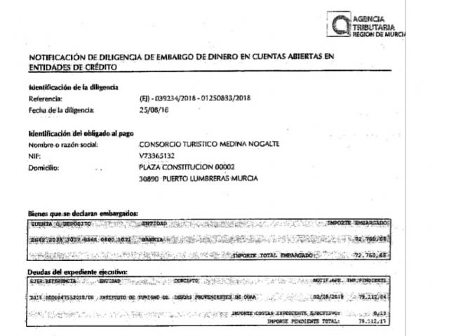 El PSOE denuncia que 'embargan 72.760 euros al ayuntamiento de Puerto Lumbreras'