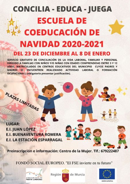El Ayuntamiento organiza una escuela de coeducación de Navidad gratuita para ayudar a la  conciliación de las familias del municipio