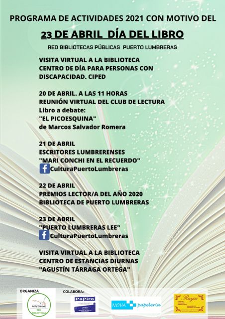 Puerto Lumbreras celebra el Día del Libro con varias actividades online orientadas al fomento de la lectura