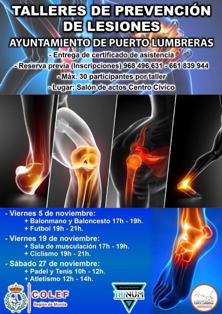 El Ayuntamiento de Puerto Lumbreras organiza varios talleres gratuitos de prevención de lesiones en la práctica deportiva durante todo el mes de noviembre