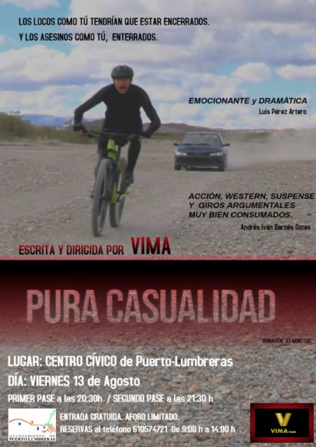 El Centro Cívico Cultural albergará el 13 de agosto el estreno del cortometraje 'Pura casualidad', del lumbrerense Víctor López Parra